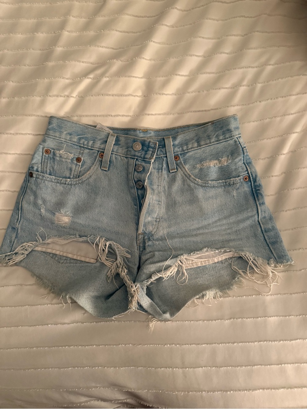 Levi's Light Blue Distressed High-Rise Jean Shorts